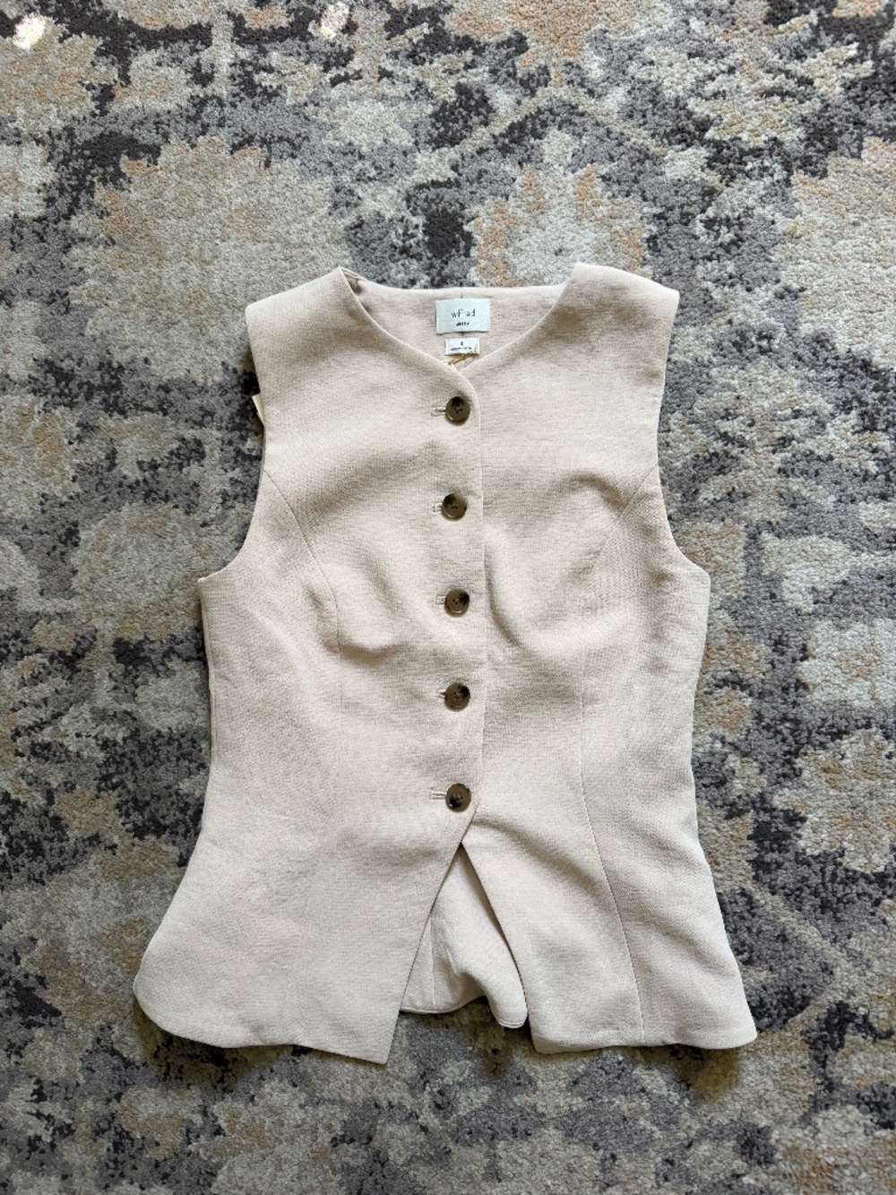 Aritzia Sleeveless Button-Front Peplum Top in Beige